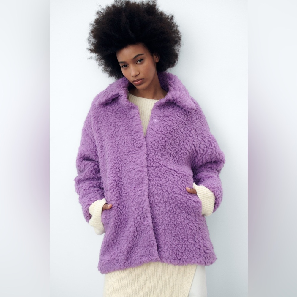 Zara✨Teddy Faux Shearling Snap-front Jacket